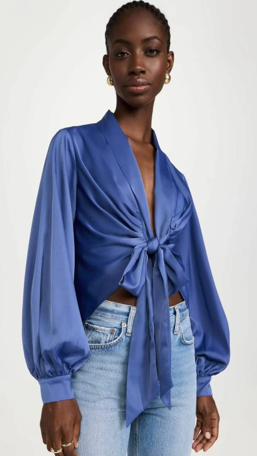 Susana Monaco Women's Matte Satin Tie Front Blouse - Elegant Dressy Top for Women