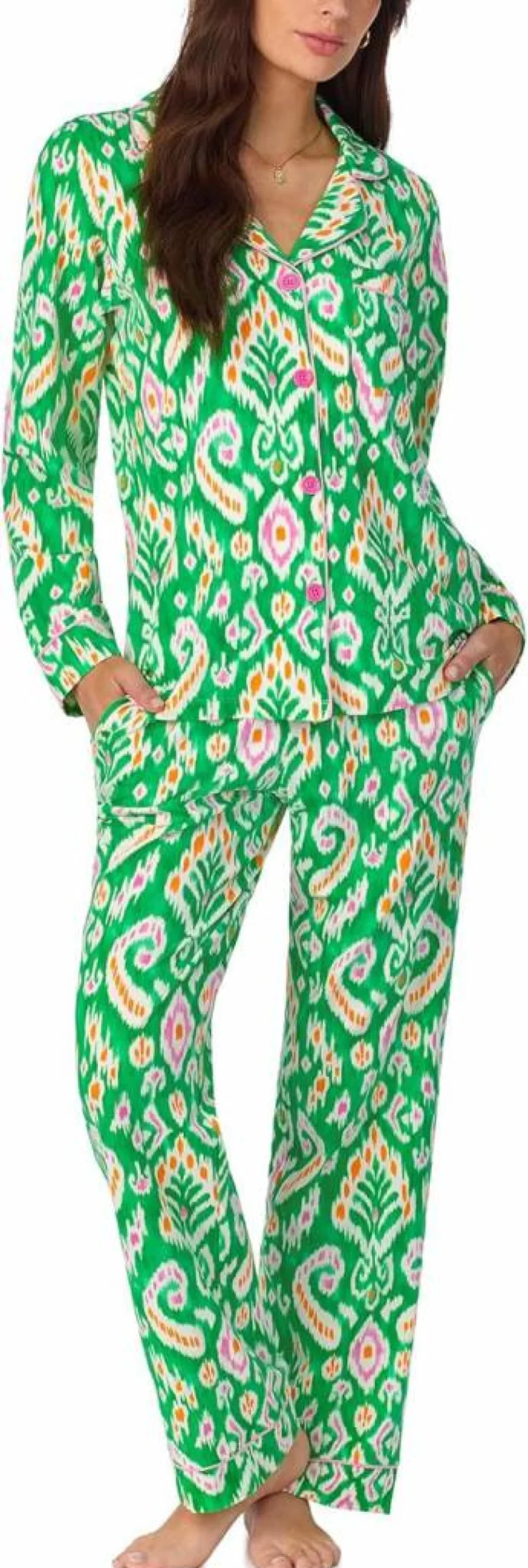 BedHead Pajamas Women's Organic Cotton Sleepwear Set - Long Sleeve Notch Collar Pajama Top & Pants
