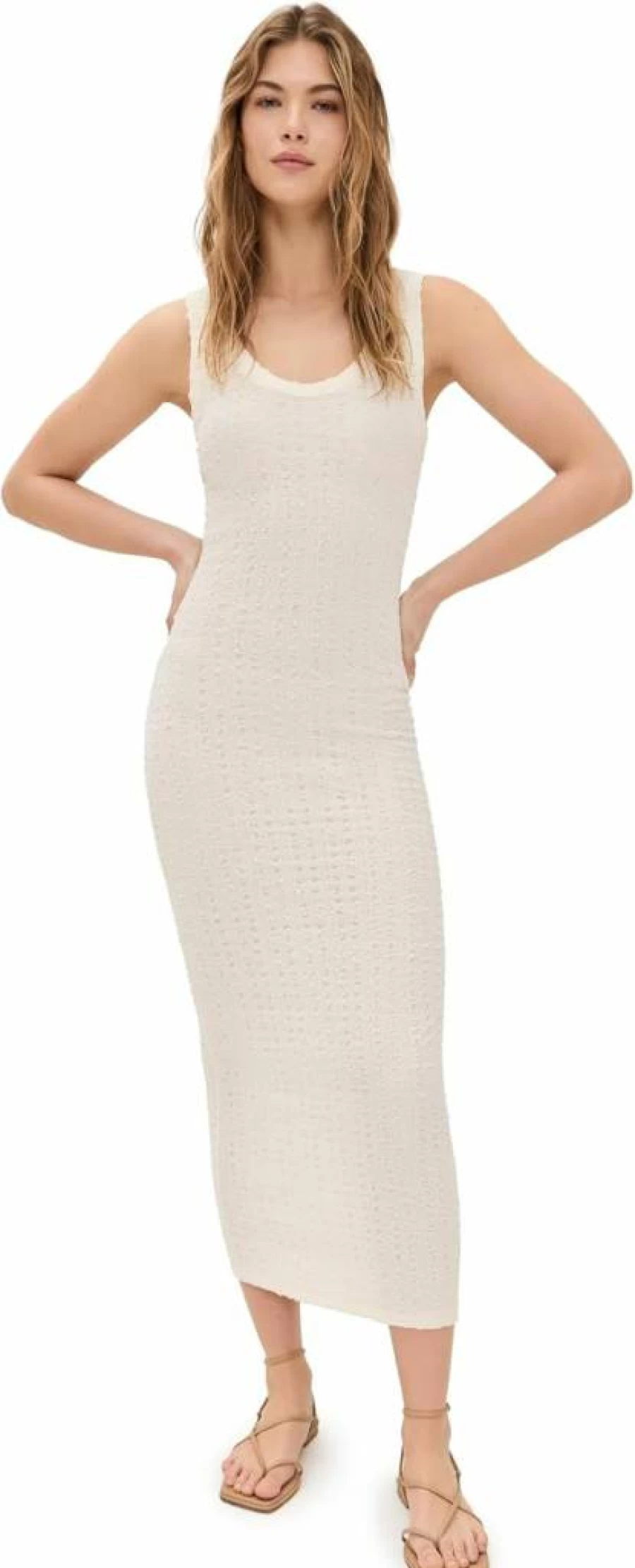 Enza Costa Women's Stylish Puckered Detail Sleeveless Tank Dress for Elegant Summer Wear