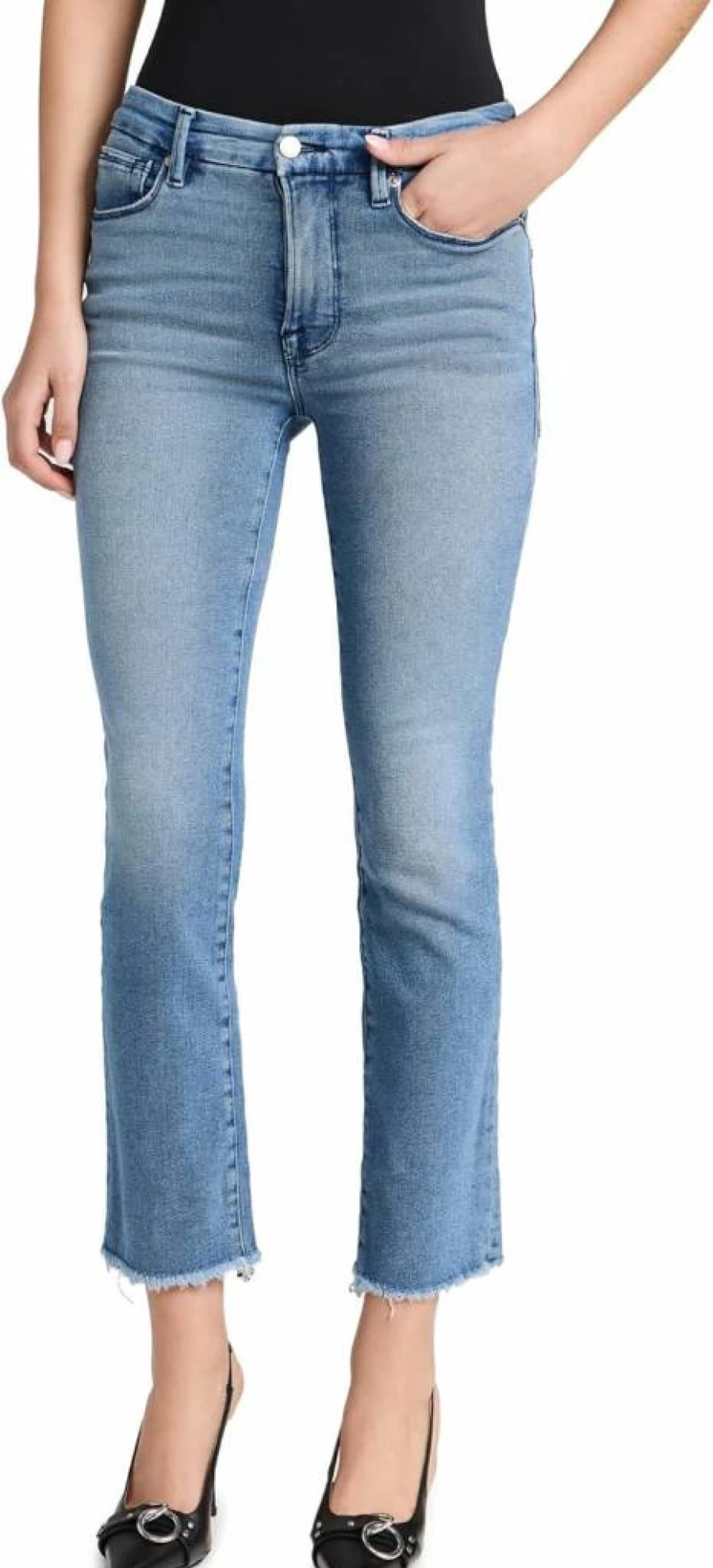 Good American Women's Straight Leg Jeans with Split Pockets | Classic Denim Pants