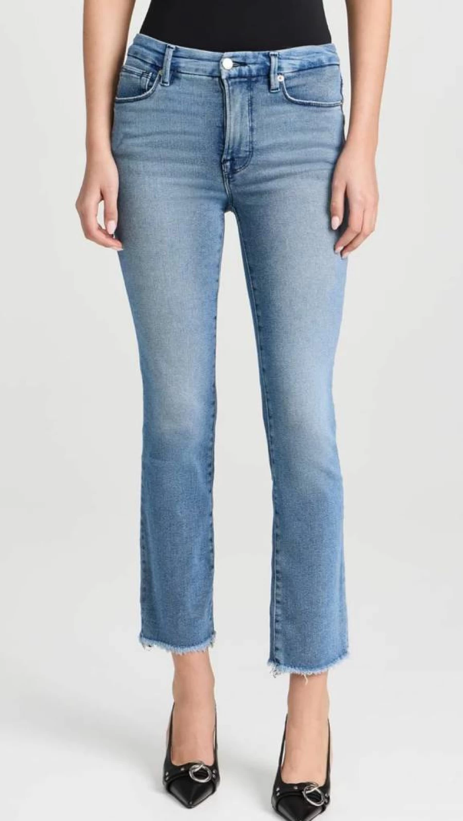 Good American Women's Straight Leg Jeans with Split Pockets | Classic Denim Pants