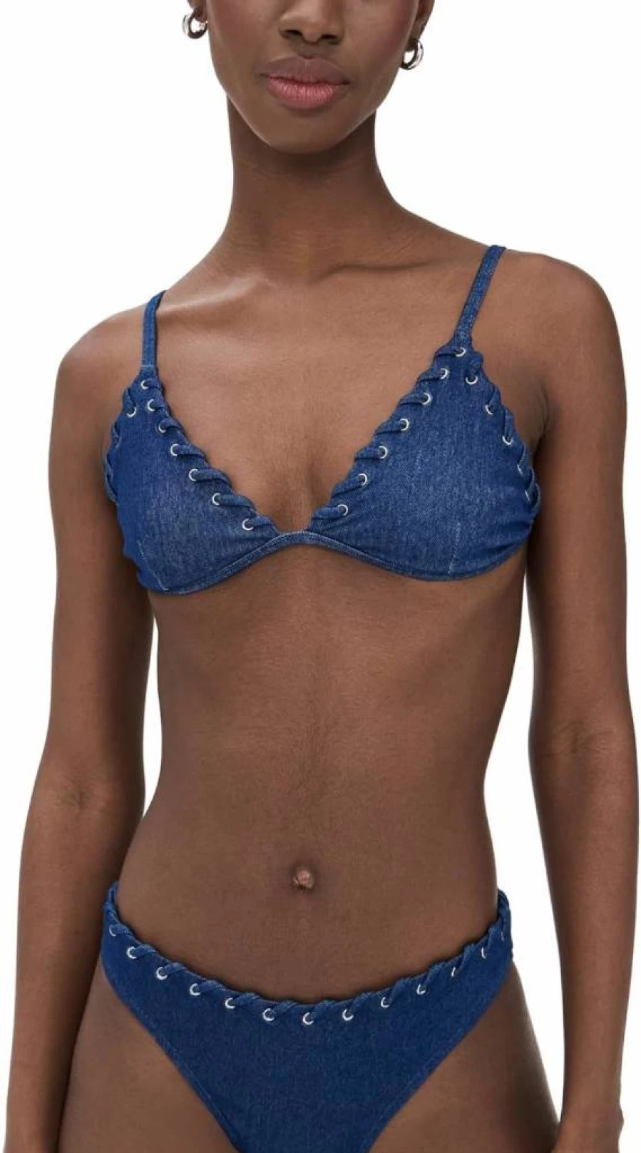 Good American Women's Denim Triangle Bikini Top | High-Waisted Swimwear | Sexy Summer Beachwear