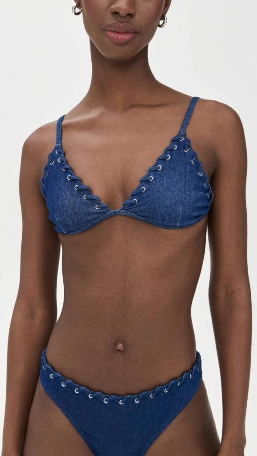 Good American Women's Denim Triangle Bikini Top | High-Waisted Swimwear | Sexy Summer Beachwear