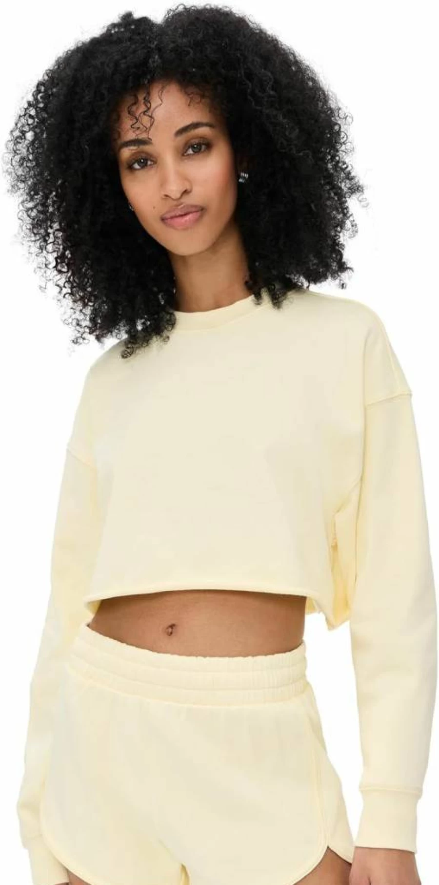 Good American Women's Cropped Terry Sweater | Soft Crewneck Pullover | Casual Comfort Top