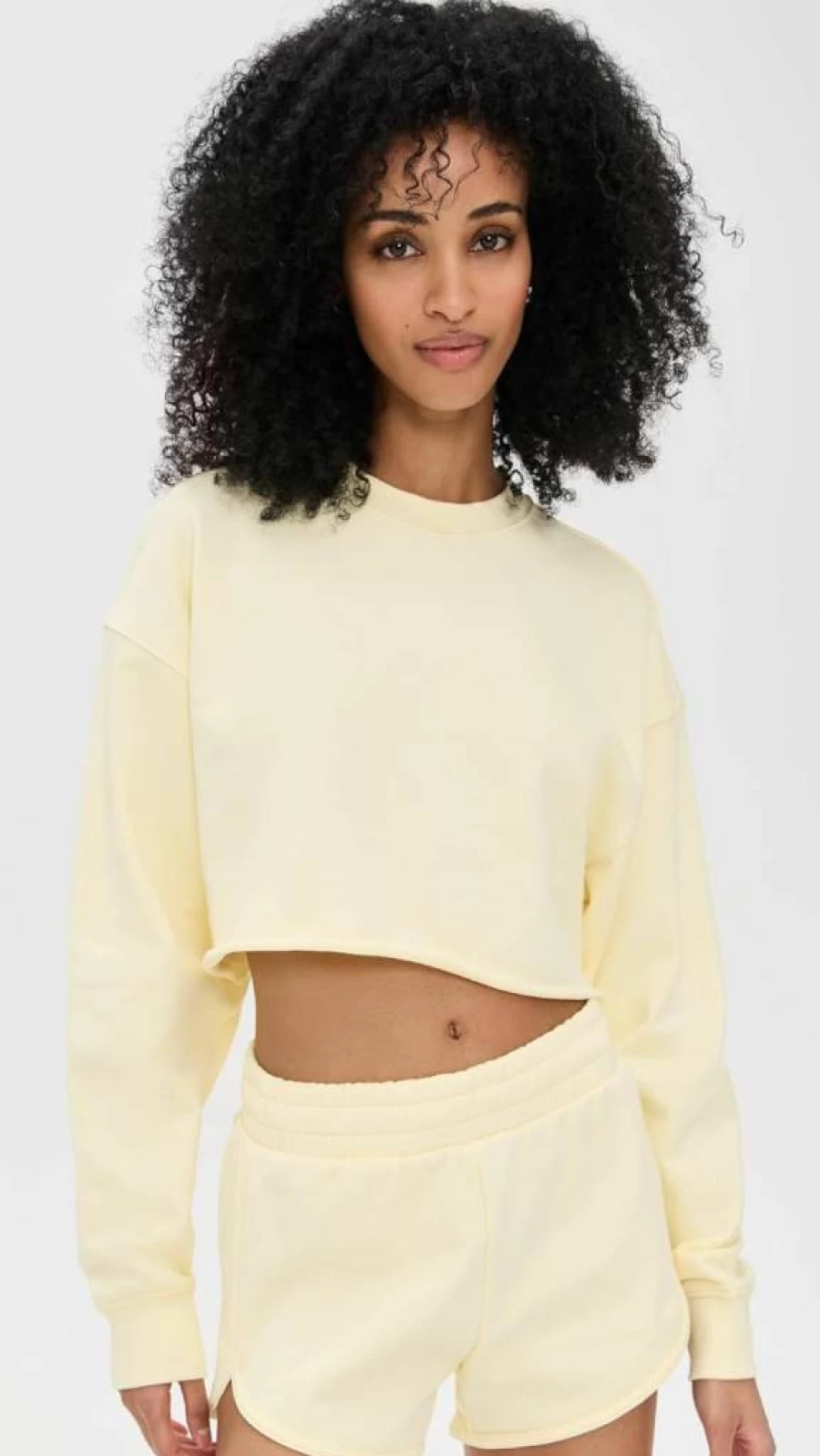 Good American Women's Cropped Terry Sweater | Soft Crewneck Pullover | Casual Comfort Top