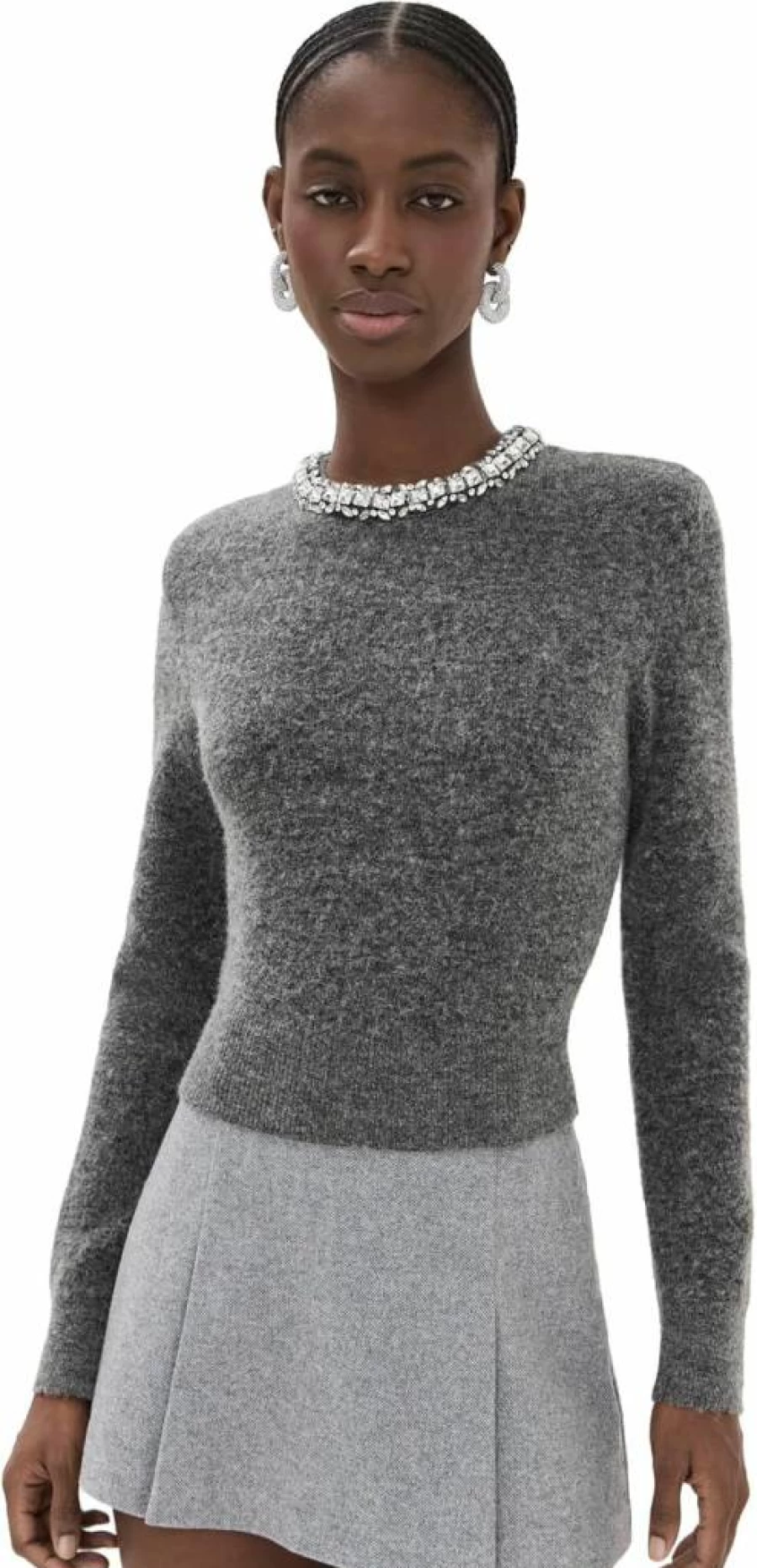 Self Portrait Women's Charcoal Embellished Knit Top - Elegance & Style