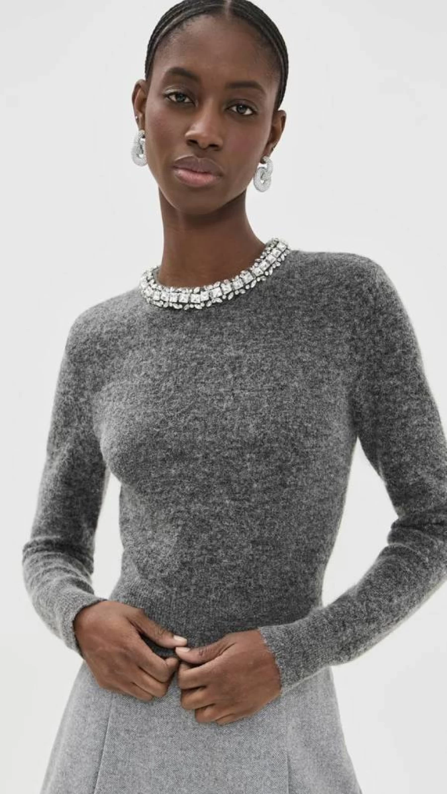 Self Portrait Women's Charcoal Embellished Knit Top - Elegance & Style