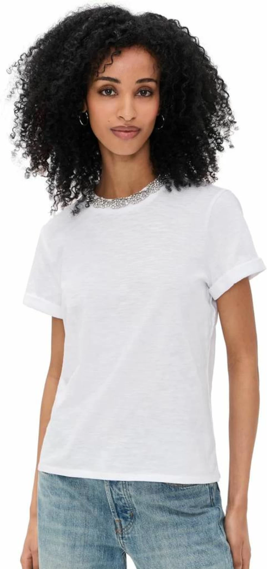 Cinq a Sept Women's Crystal Embellished Bree Tee - Floral Print Short Sleeve Top