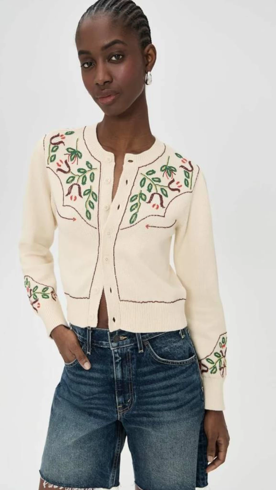 THE GREAT Women's Western Beaded Cardigan - Boho Chic Knit Sweater
