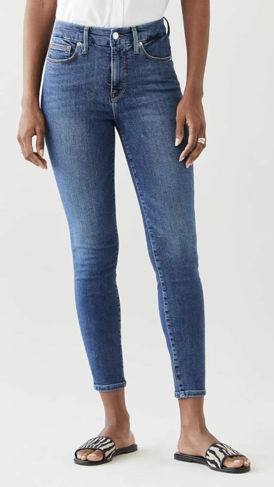 Good American Women's Good Legs Crop Extreme V High-Rise Skinny Jeans