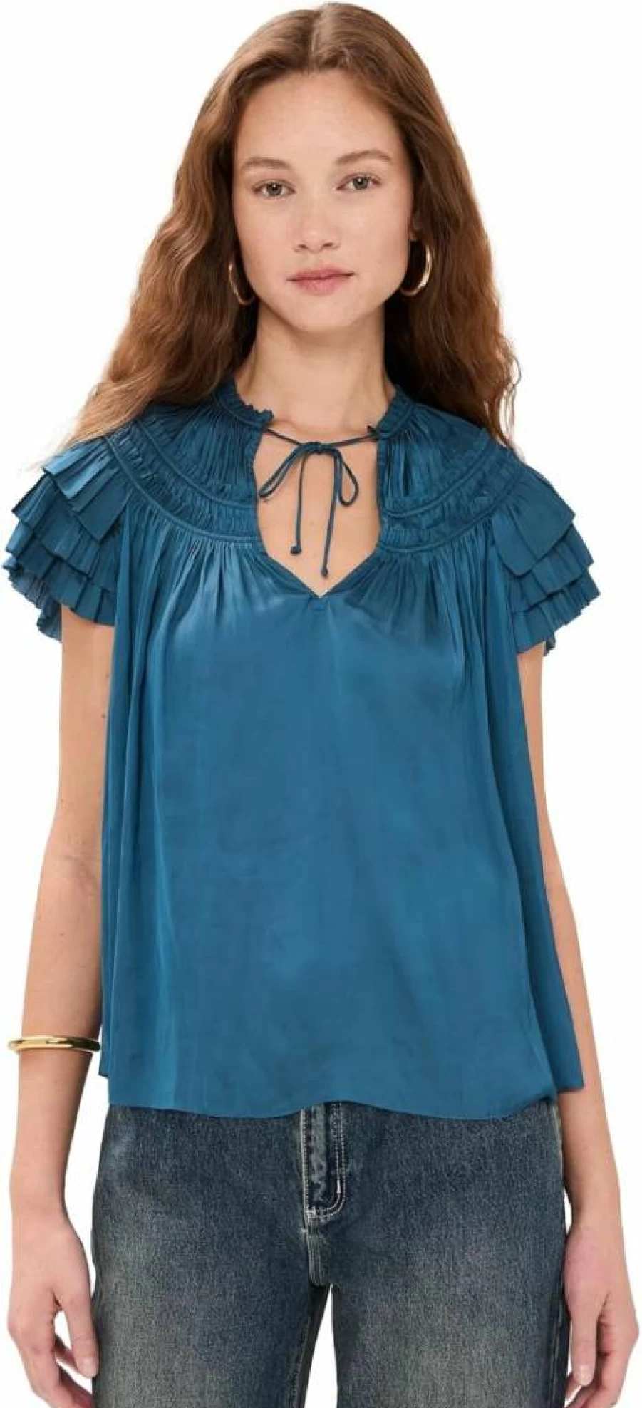 Ulla Johnson Women's Elvie Top - Floral Print Blouse with V-Neck and Puff Sleeves