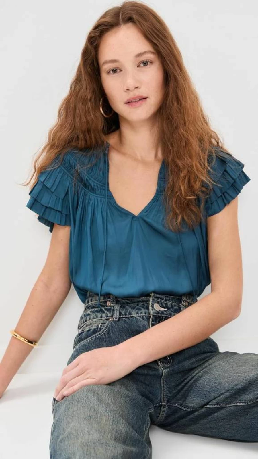 Ulla Johnson Women's Elvie Top - Floral Print Blouse with V-Neck and Puff Sleeves