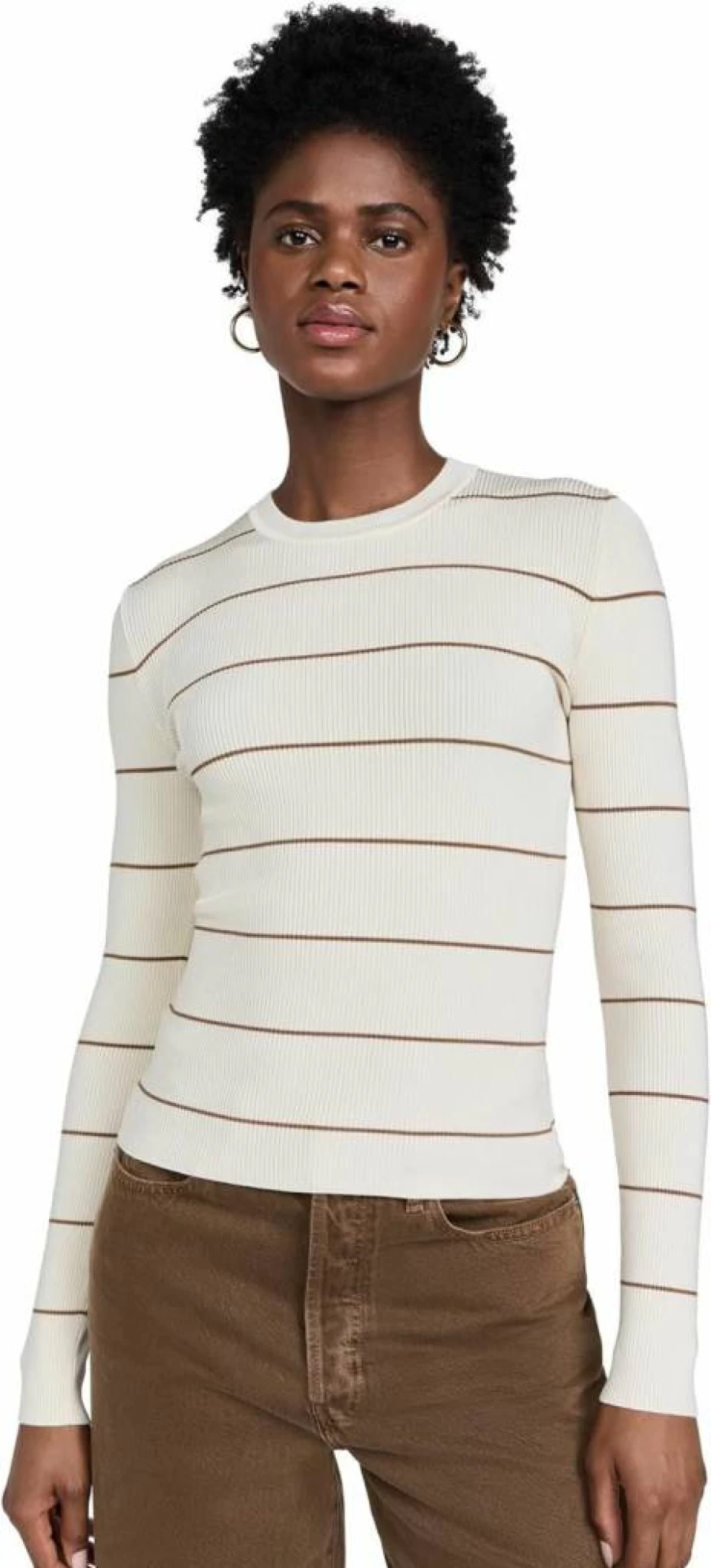FRAME Women's Striped Ribbed Knit Crewneck Top
