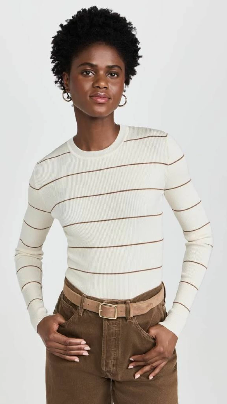 FRAME Women's Striped Ribbed Knit Crewneck Top