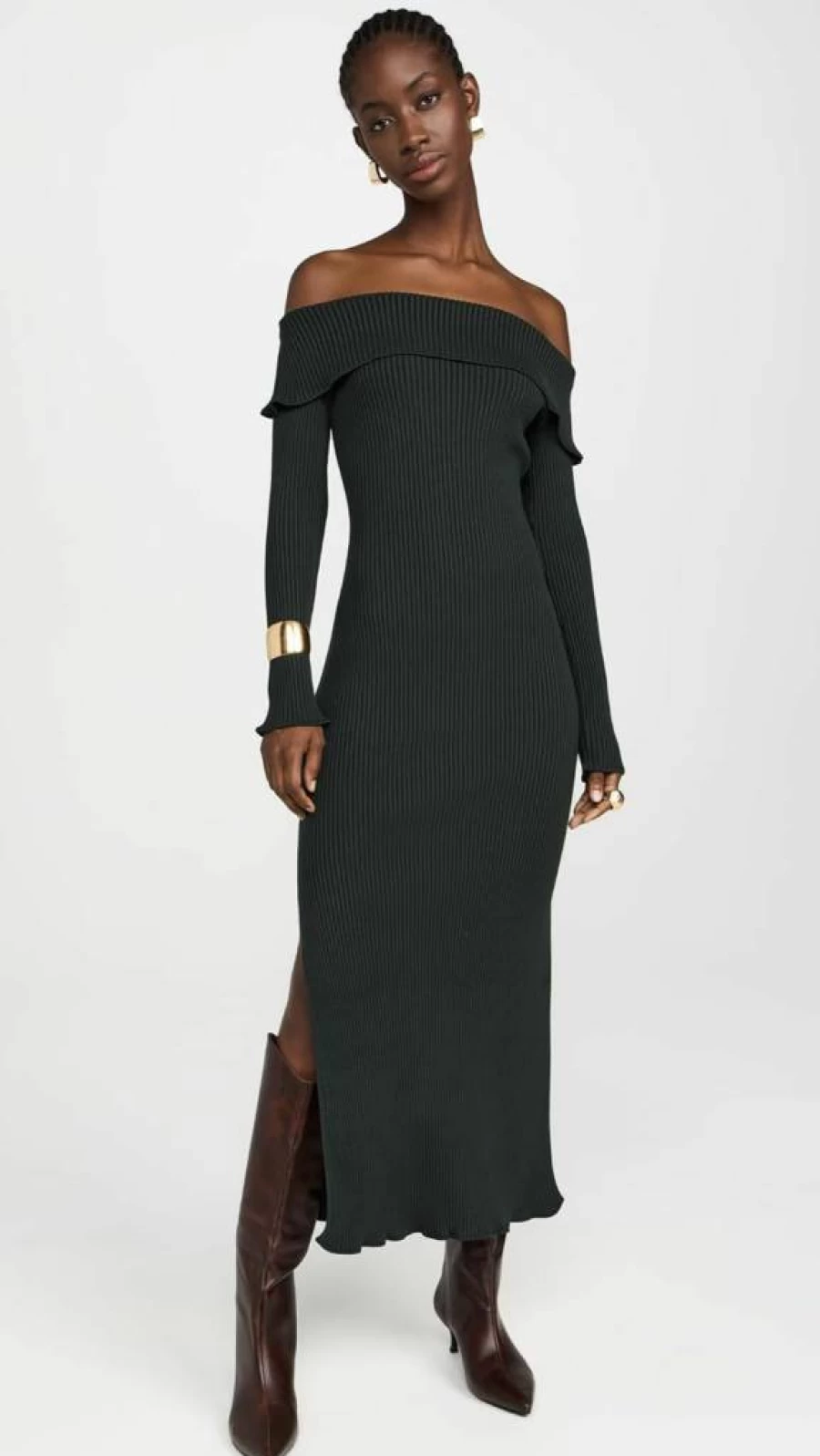 AMUR Women's Midi Dress with Delicate Lettuce Hem Detail