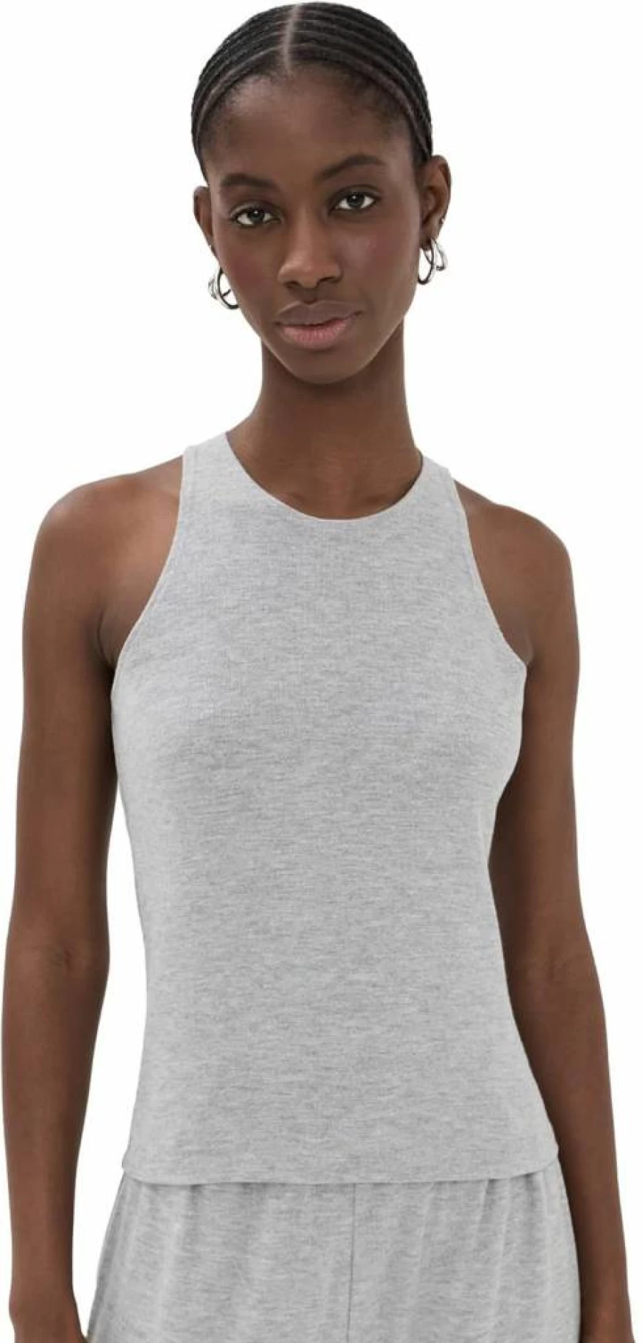 Leset Women's Lauren High Neck Tank Top - Slim Fit Casual Stretch Basic Cami