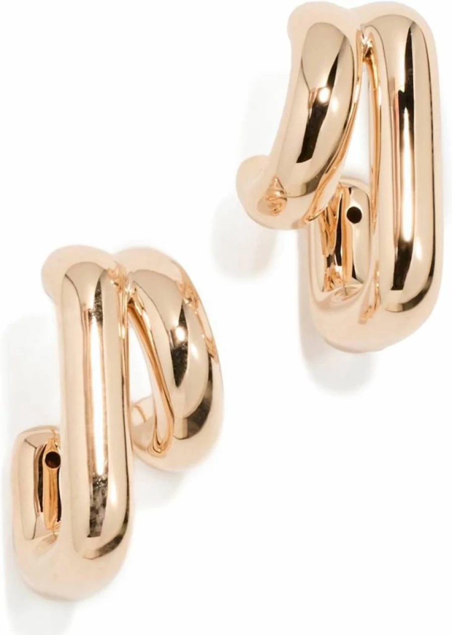 EF Collection 14K Gold Double Hoop Huggie Earrings for Women