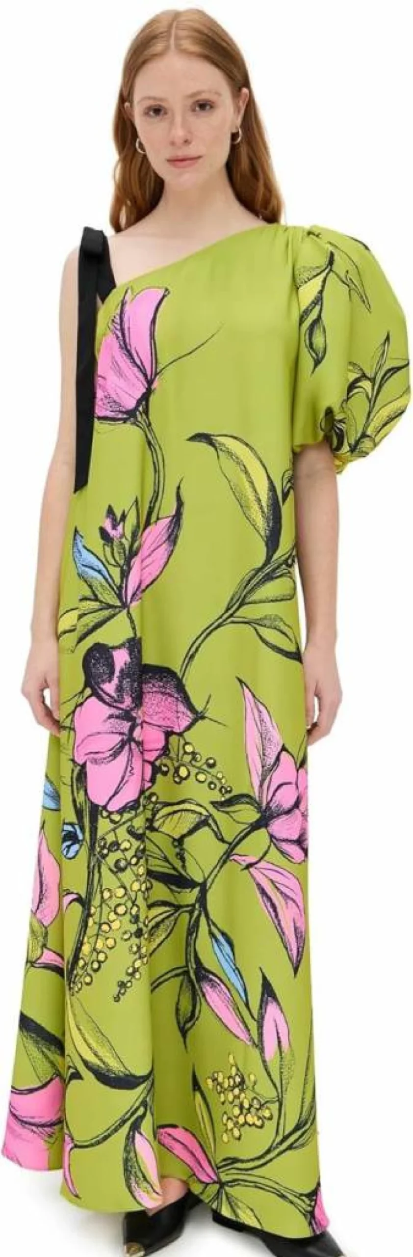 Stine Goya Women's Elegant One Sleeve Maxi Dress with Bow Strap - Chic Long Dress for Special Occasions