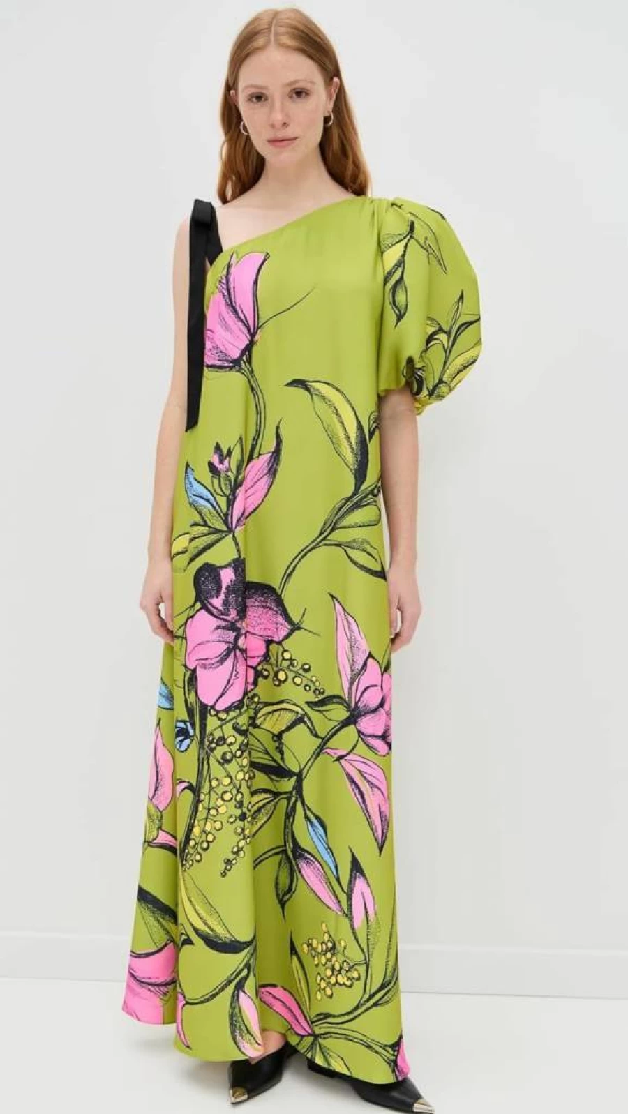 Stine Goya Women's Elegant One Sleeve Maxi Dress with Bow Strap - Chic Long Dress for Special Occasions