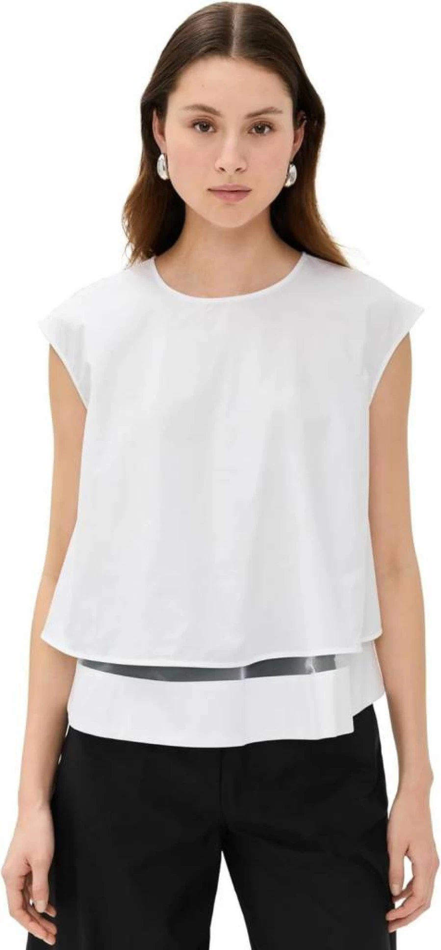 MEIMEIJ Women's Stylish Poplin Mesh Layered Top - Breathable Fashion Blouse for Summer