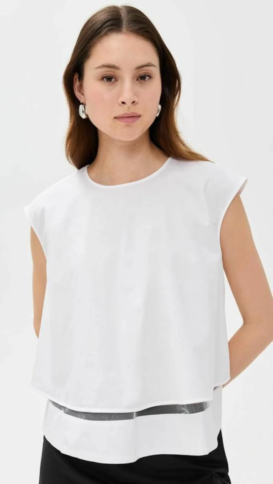 MEIMEIJ Women's Stylish Poplin Mesh Layered Top - Breathable Fashion Blouse for Summer