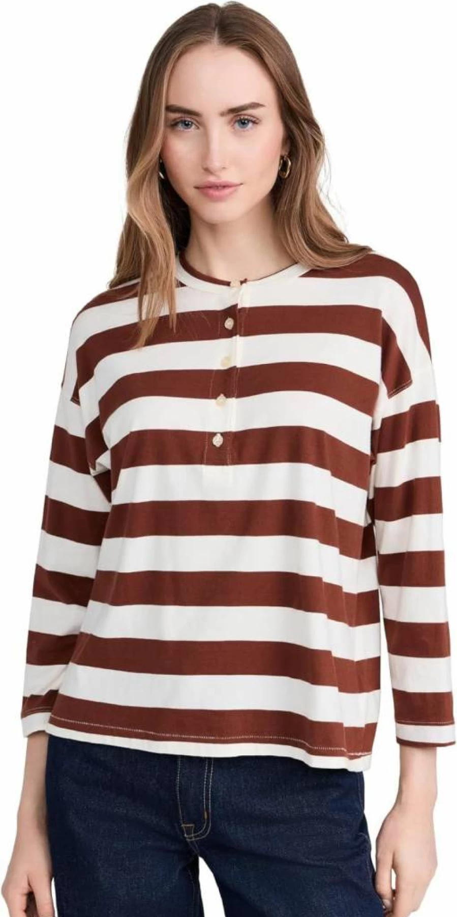 The Great Women's Shrunken Henley Top - Casual Comfort Fit Tee