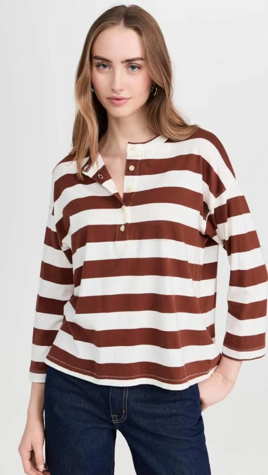 The Great Women's Shrunken Henley Top - Casual Comfort Fit Tee