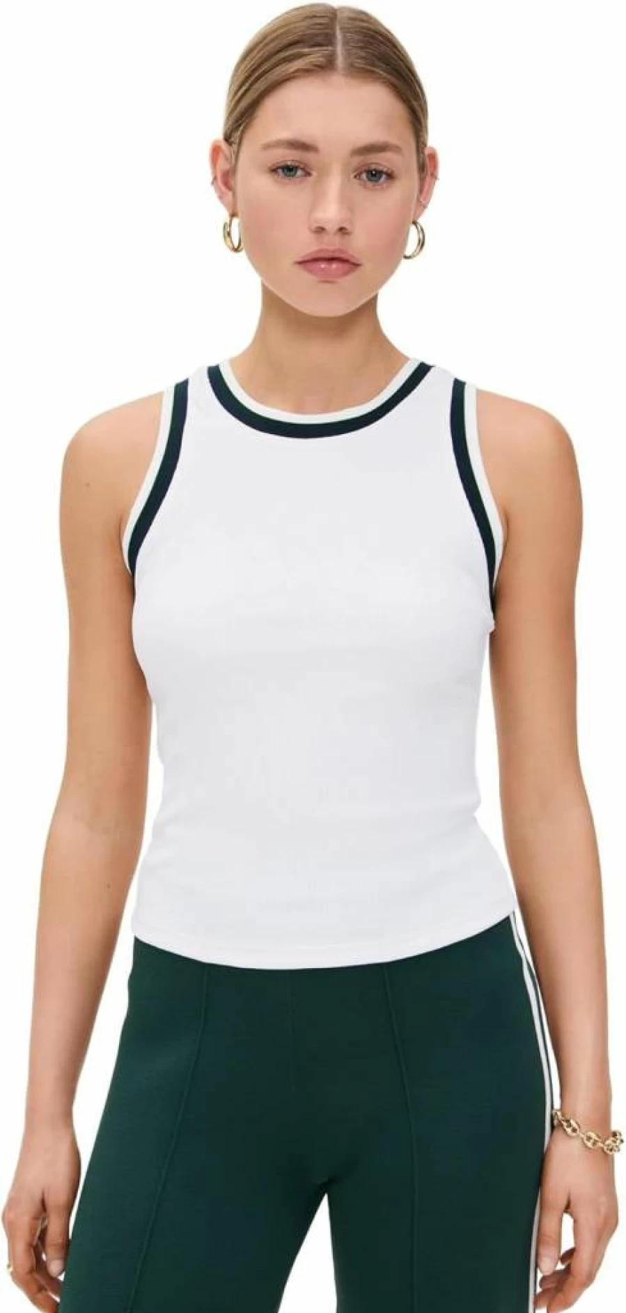 The Upside Women's Kirsty Ribbed Tank Top - Stretch Cotton Blend Slim Fit Casual Wear