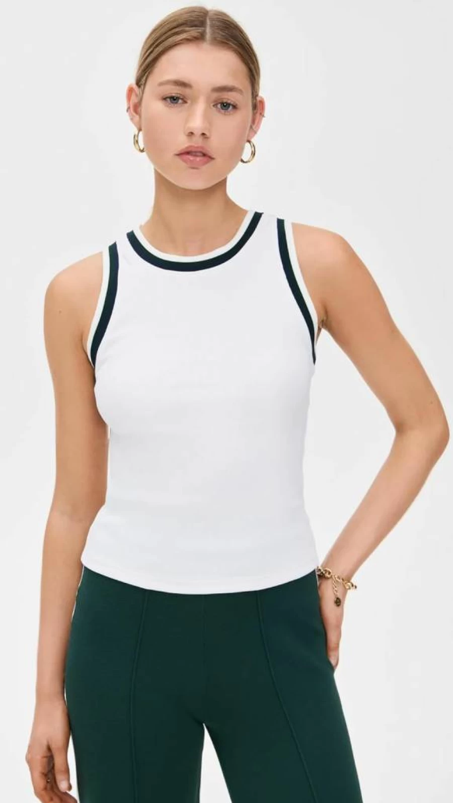 The Upside Women's Kirsty Ribbed Tank Top - Stretch Cotton Blend Slim Fit Casual Wear