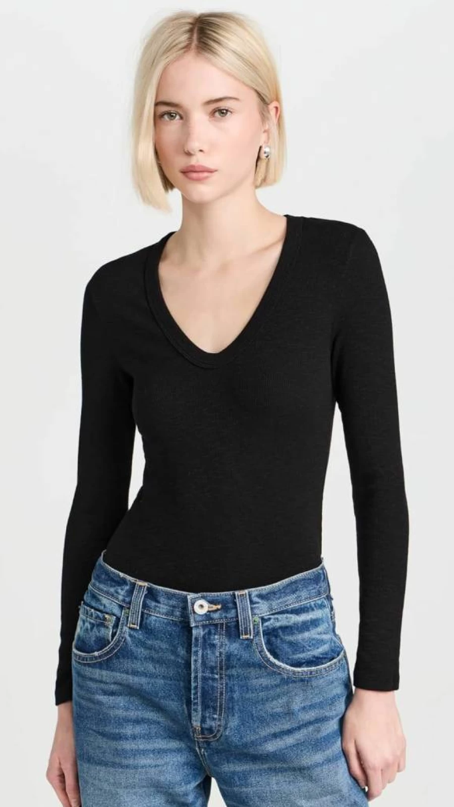 Enza Costa Women's Textured Rib Knit Top - Soft Stretch Casual Crewneck Shirt