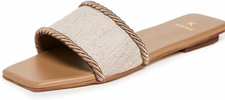 KAANAS Women's Finn Slides with Canvas Upper and Cord Detail | Comfortable Casual Sandals