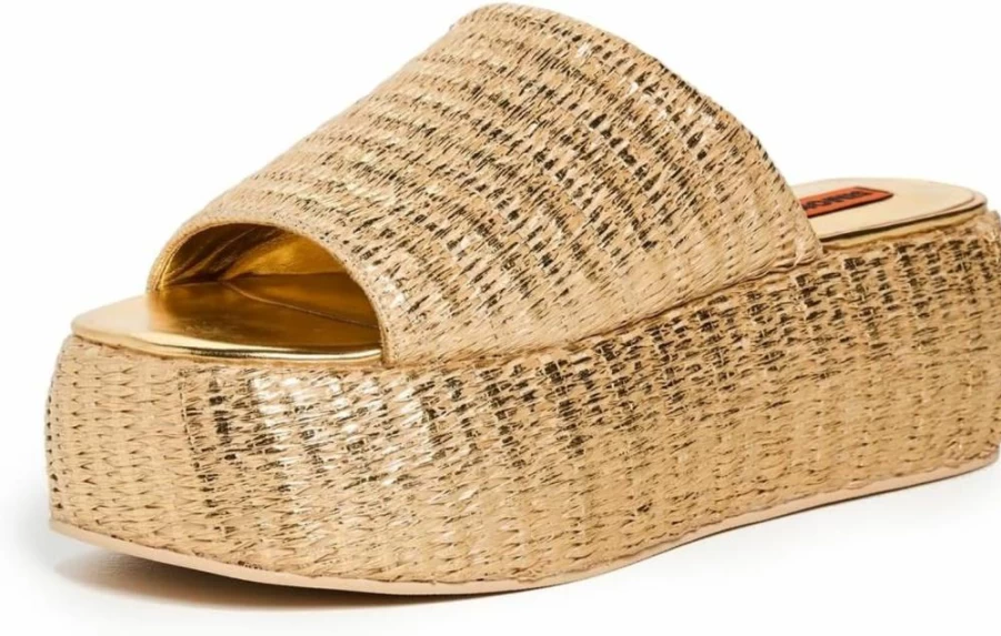 SIMON MILLER USA Women's Metallic Raffia Cloudy Platform Sandals - Stylish Summer Wedge Heels