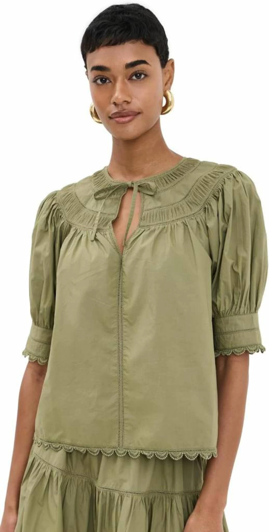 Ulla Johnson Women's Dylan Top - Floral Print Blouse with V-Neck and Puff Sleeves