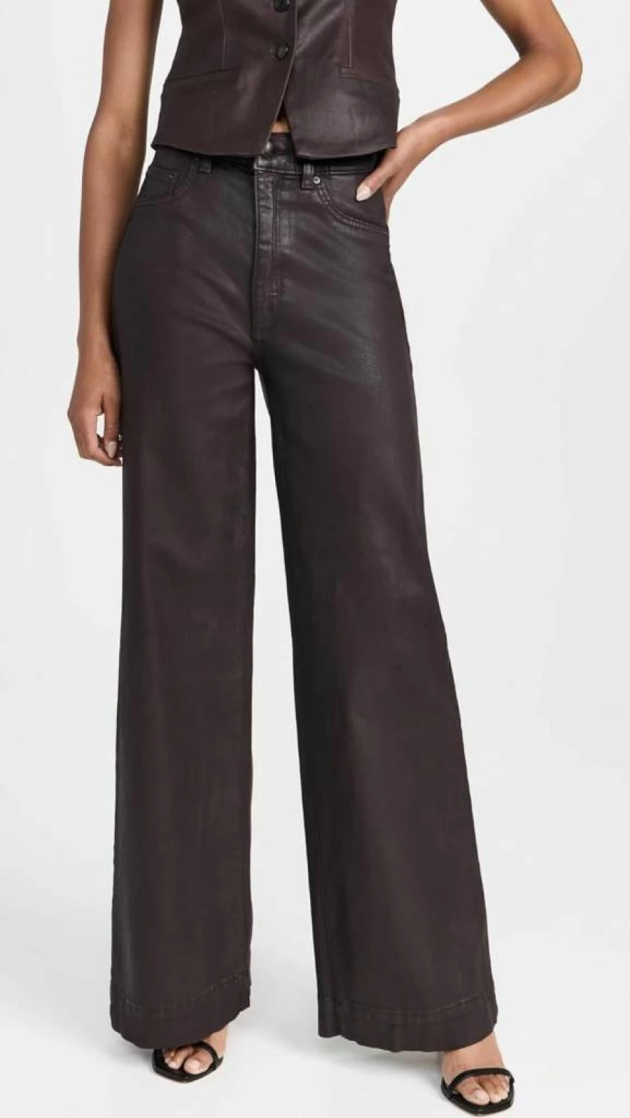 DL1961 Women's Hepburn High Rise Wide Leg Coated Jeans - Stretch Denim Pants for Women