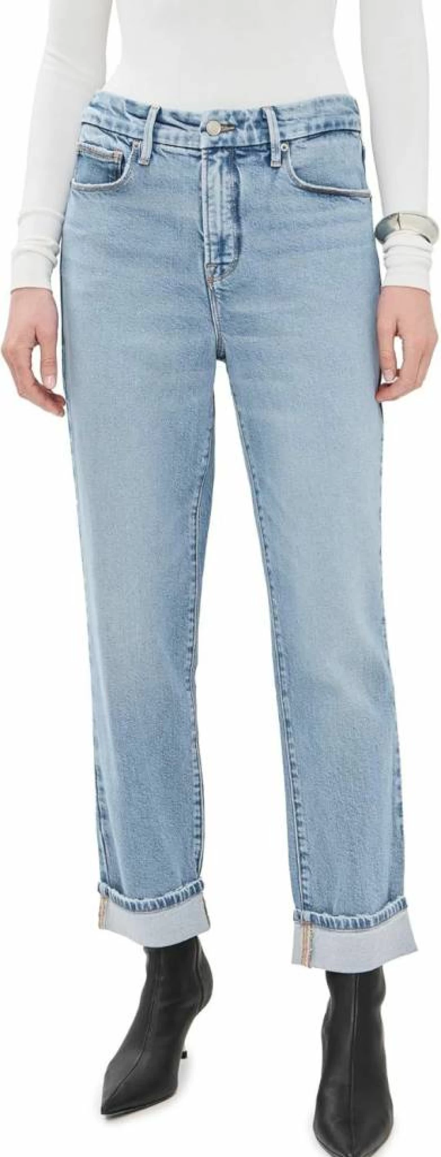 Good American Women's The Weekender High-Rise Cuffed Jeans - Classic Denim Pants for Everyday Comfort