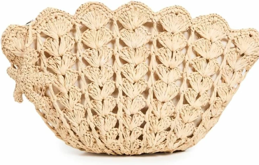 MAR Y SOL Women's Shelly Clutch - Handmade Straw Beach Bag with Leather Accents