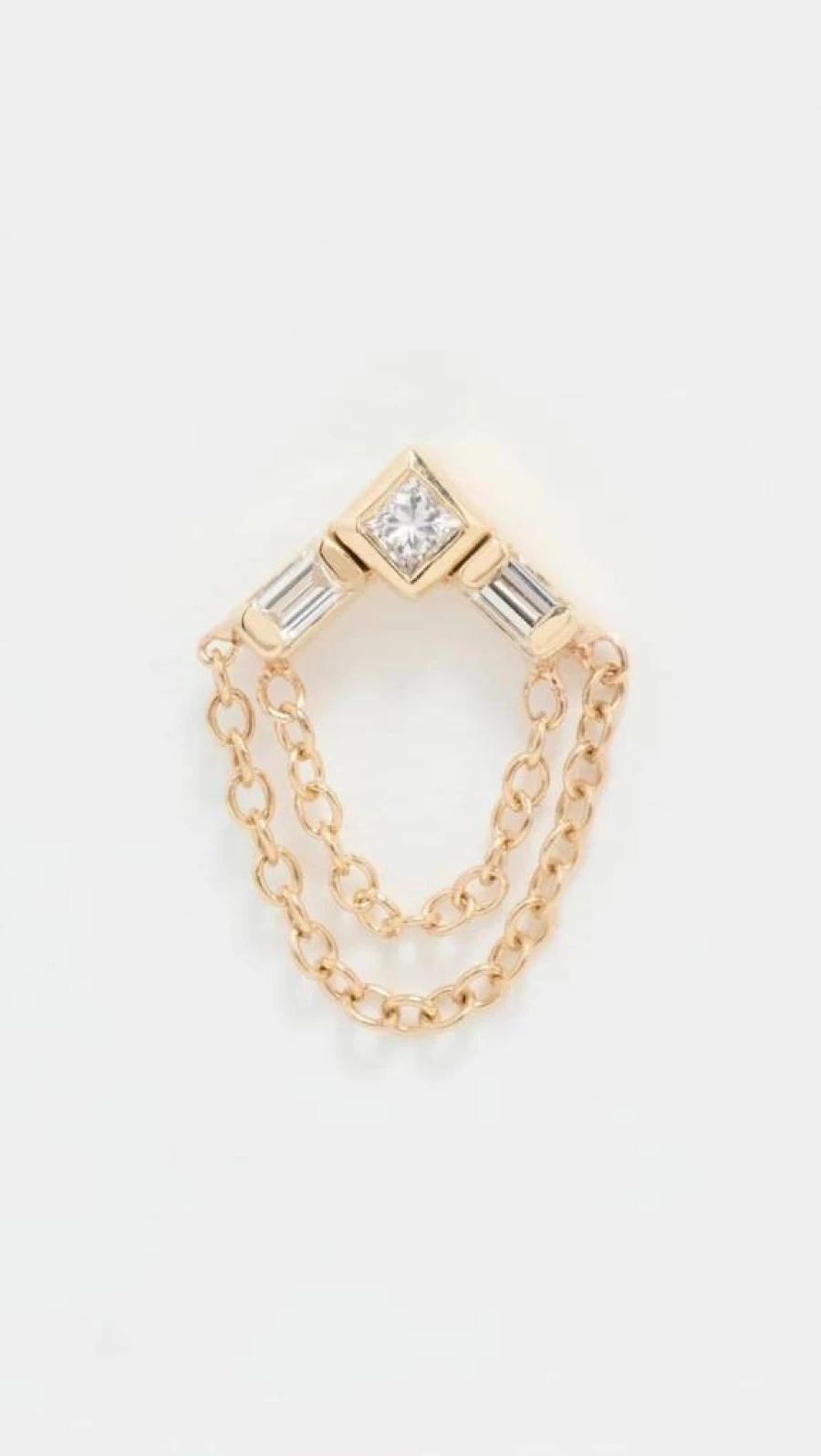 ZOE CHICCO 14K Gold Princess Cut & Baguette Diamond Earring with Double Chain Drop for Women