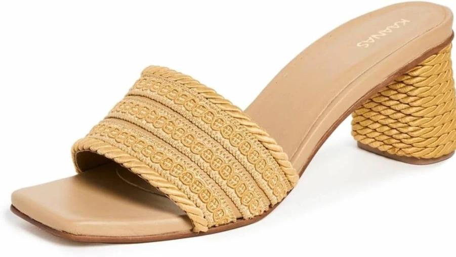 KAANAS Women's Textured Band Chunky Heels with Corded Detail