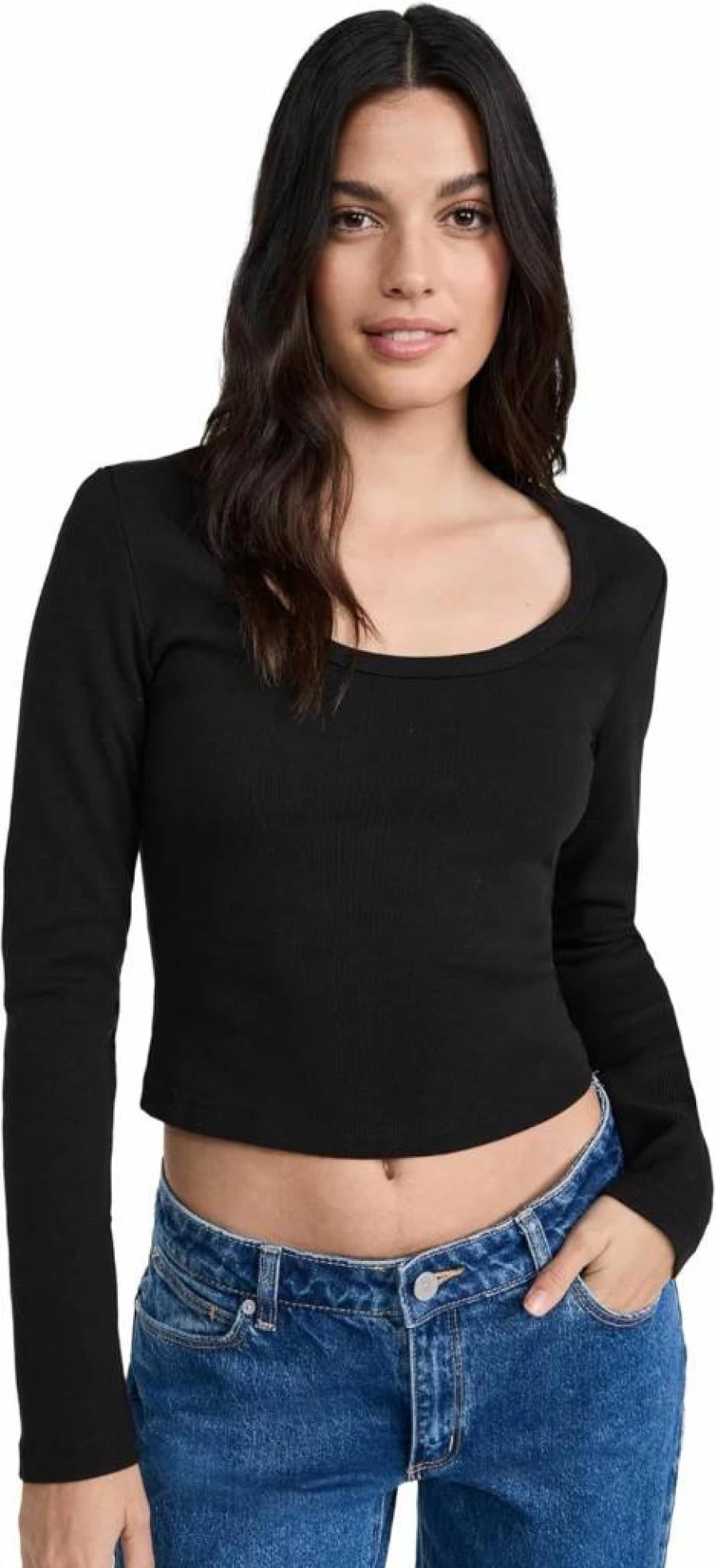 ABRAND Vintage 90s Women's Long Sleeve Scoop Neck T-Shirt Retro Casual Top