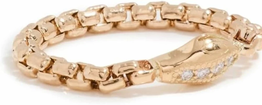 ZOE CHICCO 14K Gold Snake Chain Ring for Women - Medium Box Chain Soft Ring Elegant Jewelry
