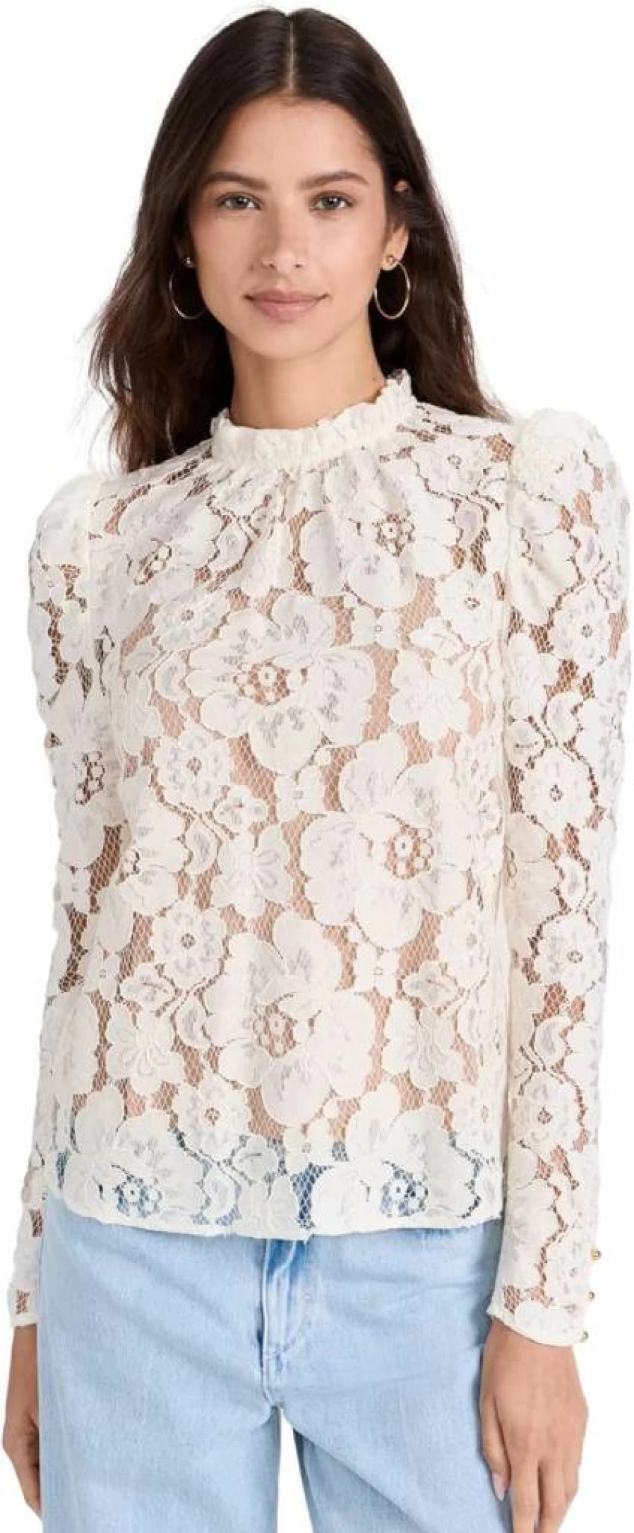 WAYF Women's Emma Lace Top with Puff Sleeves - Elegant Feminine Blouse