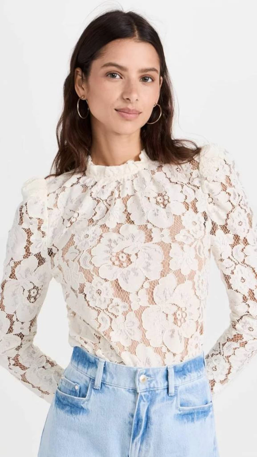 WAYF Women's Emma Lace Top with Puff Sleeves - Elegant Feminine Blouse