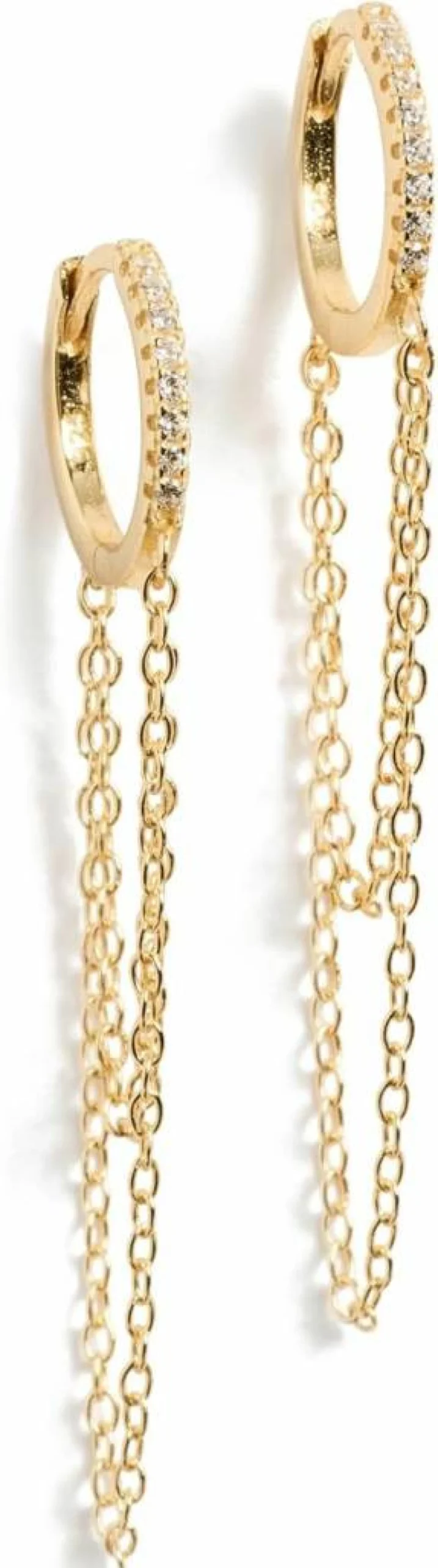 SHASHI Women's Pave Diamond Huggie Hoop Earrings - Sterling Silver Chain Link Design