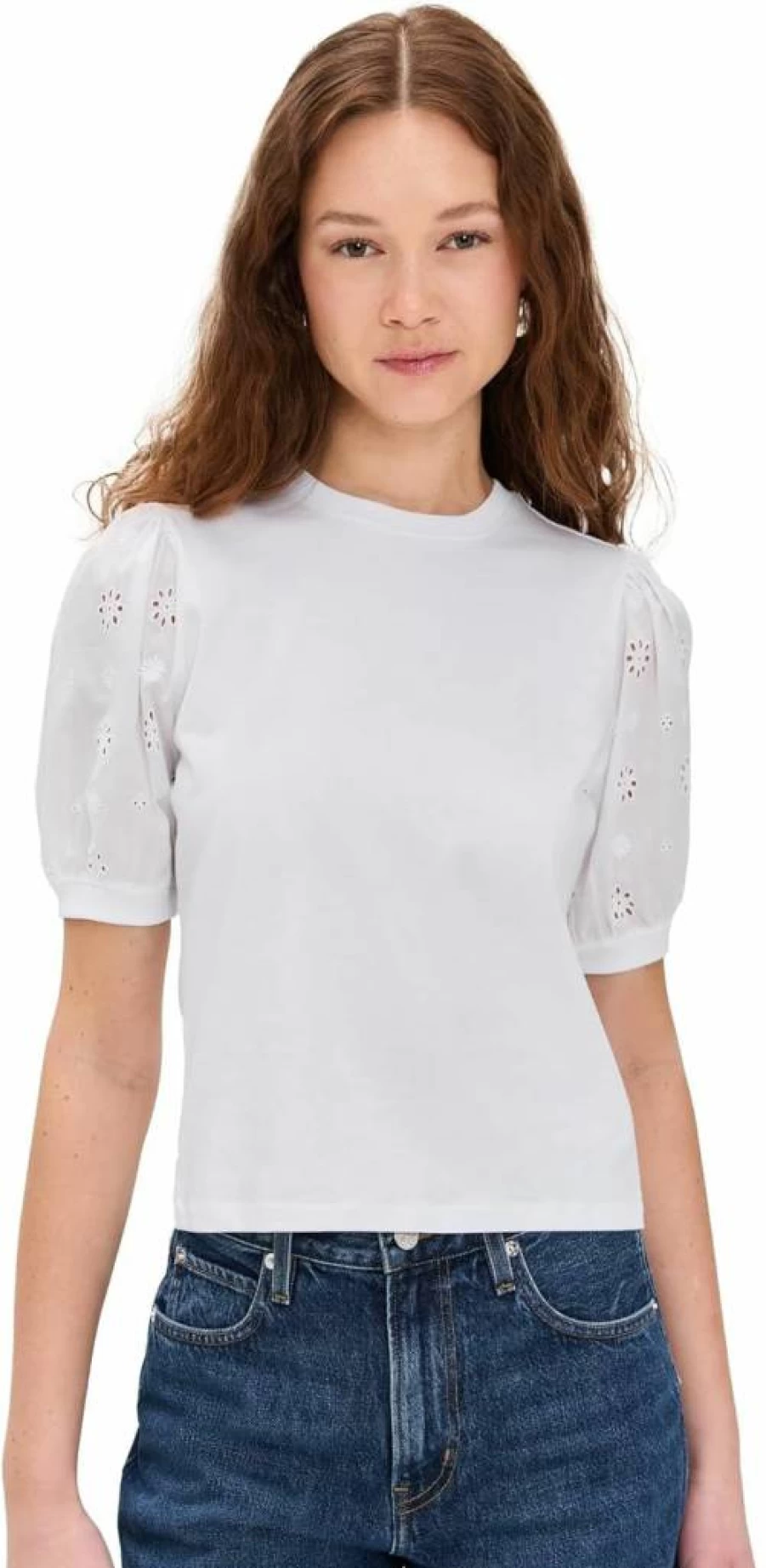 FRAME Women's Lace Sleeve T-Shirt | Elegant Feminine Top