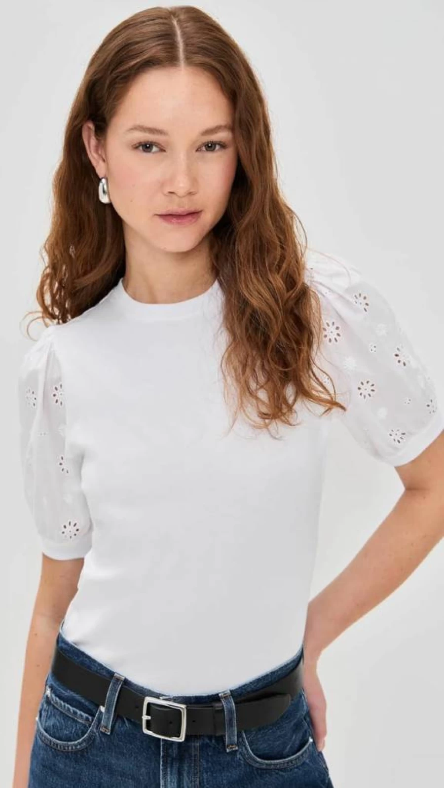 FRAME Women's Lace Sleeve T-Shirt | Elegant Feminine Top