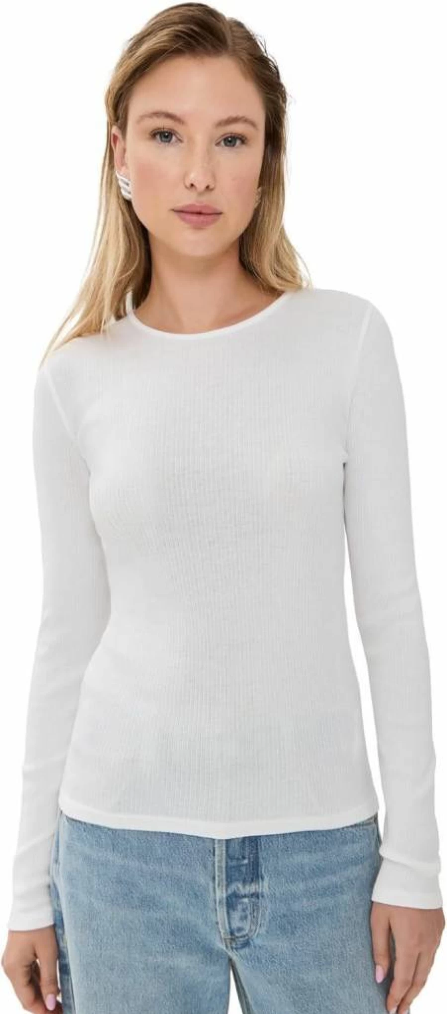 Vince Women's Ribbed Cotton Crewneck T-Shirt | Classic Fit Short Sleeve Top