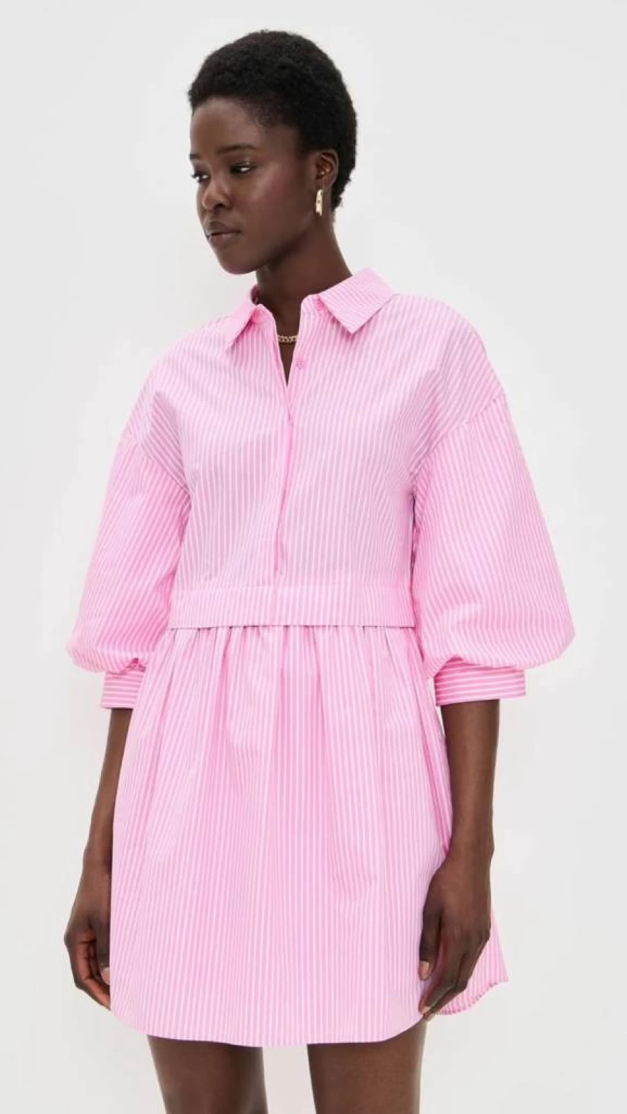 English Factory Women's Striped Puff Sleeve Shirt Dress - Casual Summer Flowy Midi Dress
