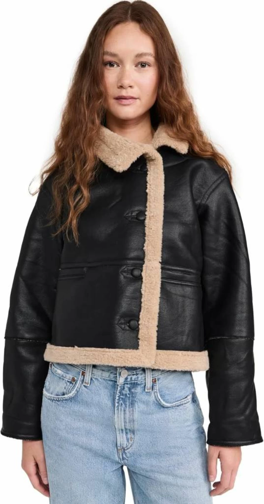 MOON RIVER Women's Black Faux Shearling Jacket - Cozy Winter Outerwear Coat