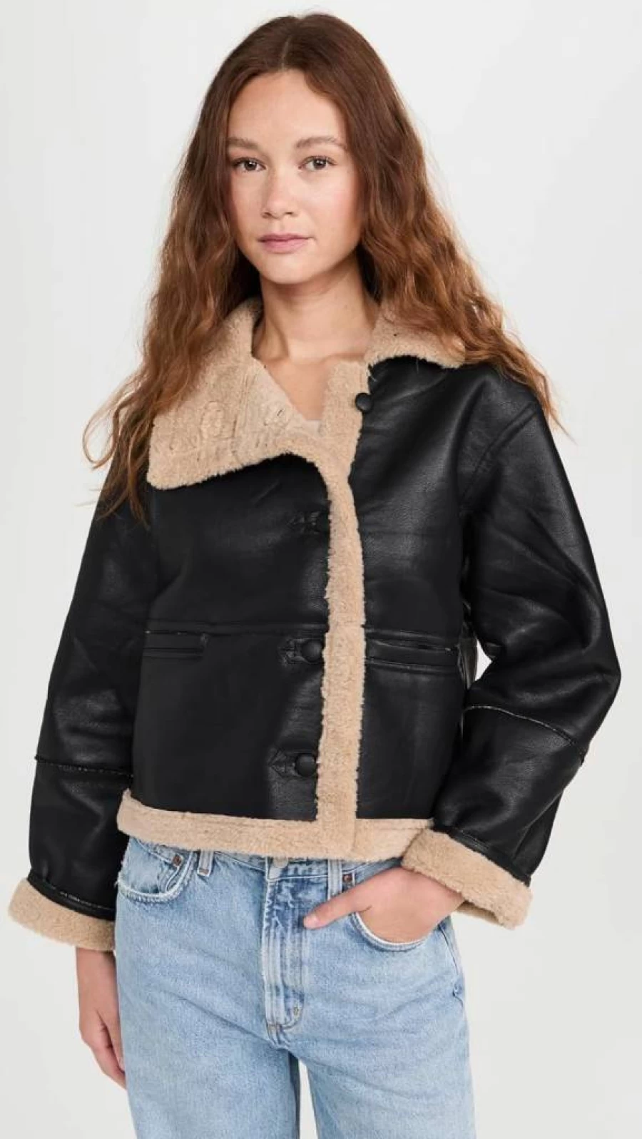 MOON RIVER Women's Black Faux Shearling Jacket - Cozy Winter Outerwear Coat