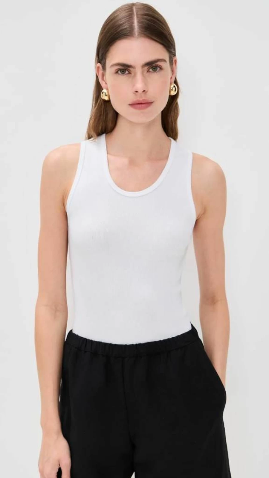Enza Costa Women's Soft Cotton Ribbed Scoop Neck Tank Top